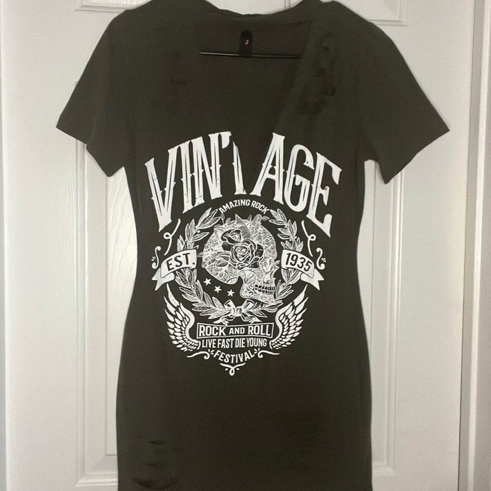 Mini Distressed Army Green Dress